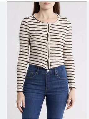 Cotton Emporium Cream and Black Striped Knit Cardigan